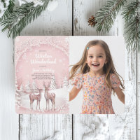 Winter Wonderland Pink and Deer  Photo Birthday 