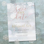 Winter Wonderland Pink And Gold Save The Date<br><div class="desc">A winter save-the-date card featuring elegant typography and delicate snowflakes on a winter frost background. Perfect for winter weddings,  birthday parties,  or any other special event. Designed by Thisisnotme©</div>