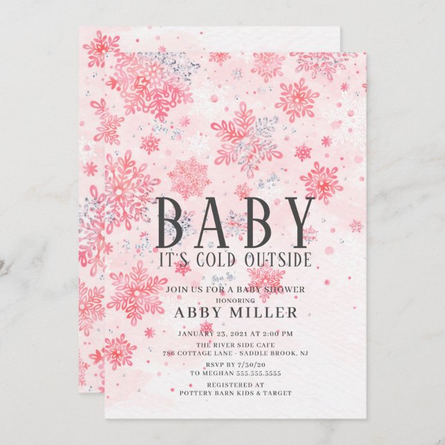 Winter Wonderland Pink Baby It's Cold Outside Invitation (Front/Back)