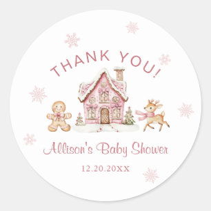Winter Wonderland Pink Baby Shower Thank You Classic Round Sticker