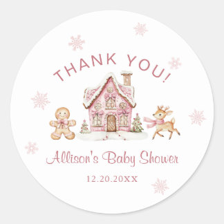 Winter Wonderland Pink Baby Shower Thank You Classic Round Sticker