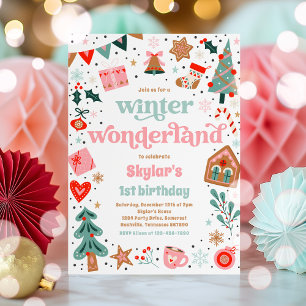 Winter Wonderland Pink Christmas Birthday Party Invitation