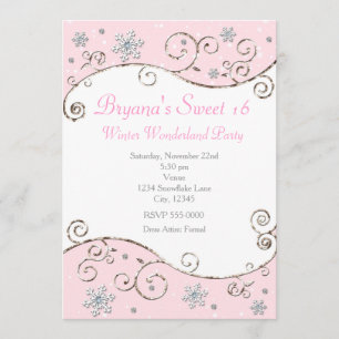 Winter Wonderland Pink Party Snowflake Invitation