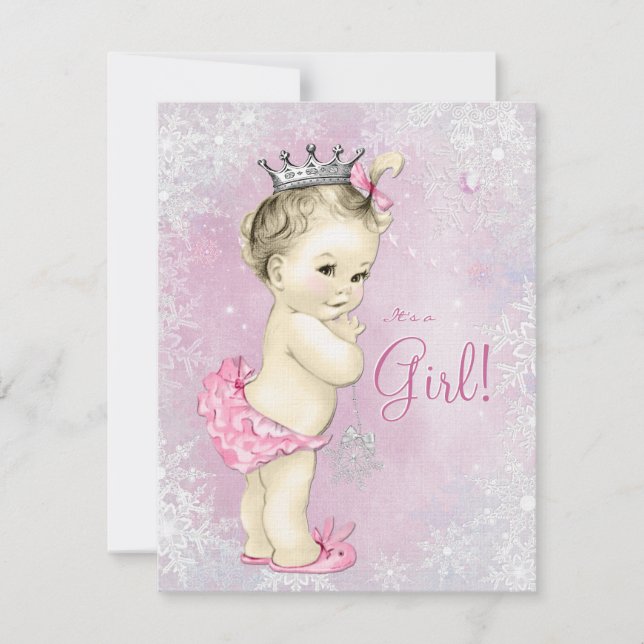Winter Wonderland Pink Snowflake Baby Shower Invitation (Front)