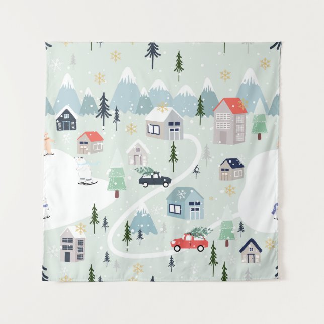 Winter Wonderland: Polar Bear Christmas Tapestry (Front)