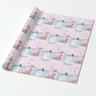Winter Wonderland Polar Bears and Penguins Scene Wrapping Paper
