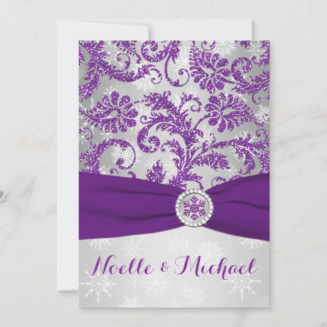 Winter Wonderland, PRINTED Crystal Buckle - Purple Invitation (Front)