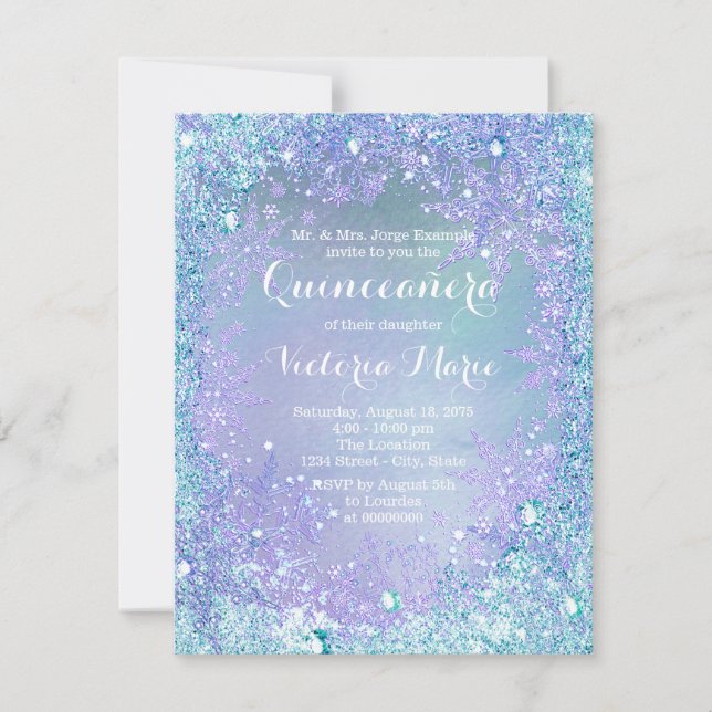 Winter Wonderland Pruple Teal Quinceanera Invitation (Front)