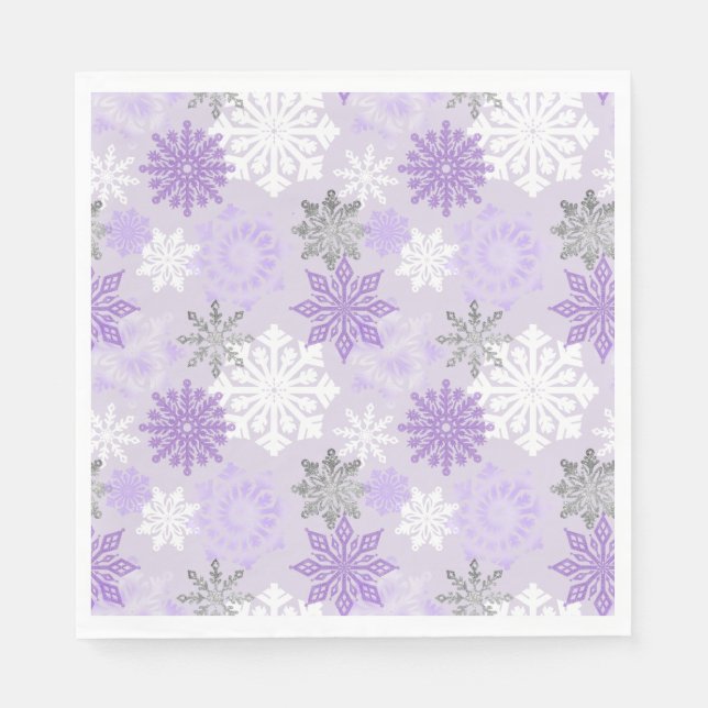 Winter Wonderland Purple Glitter Snowflakes Napkin (Front)