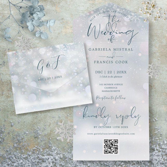 Winter Wonderland QR Code Snow Wedding All In One Invitation (Winter Wonderland QR Code Snow Wedding All In One Invitation)