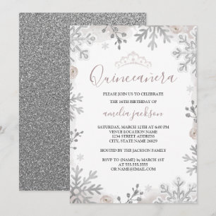 Winter Wonderland Quinceanera Blush Silver Invitation