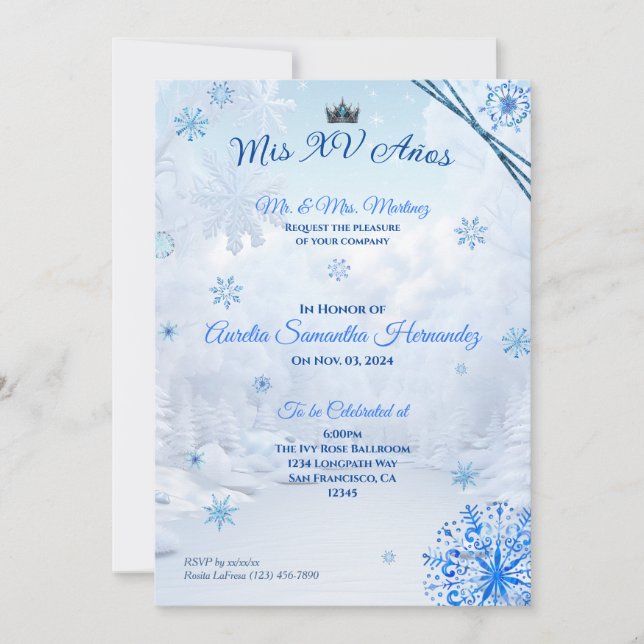 Winter Wonderland Quinceañera Invitation (Front)