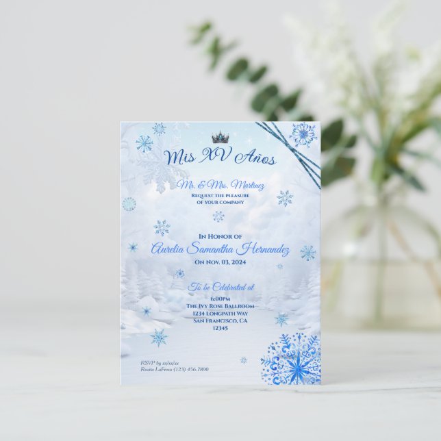Winter Wonderland Quinceañera Invitation Postcard (Standing Front)