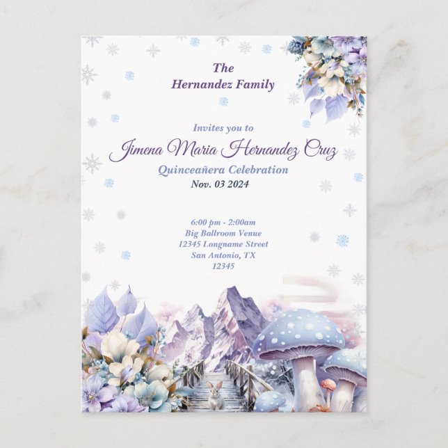 Winter Wonderland Quinceañera Invitation Postcard (Front)