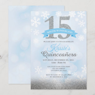 Winter Wonderland Quinceañera Silver Blue Birthday Invitation