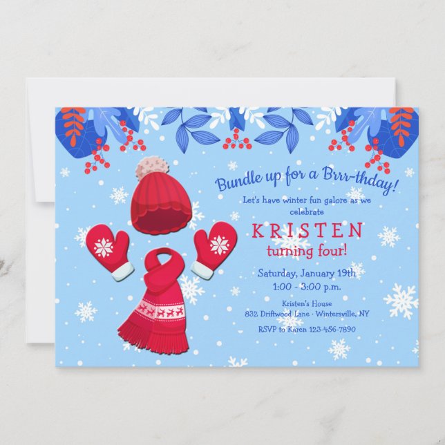 Winter Wonderland Red Birthday Invitation (Front)