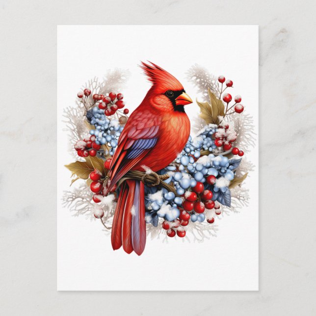 Winter Wonderland Red Cardinal Holiday Postcard (Front)