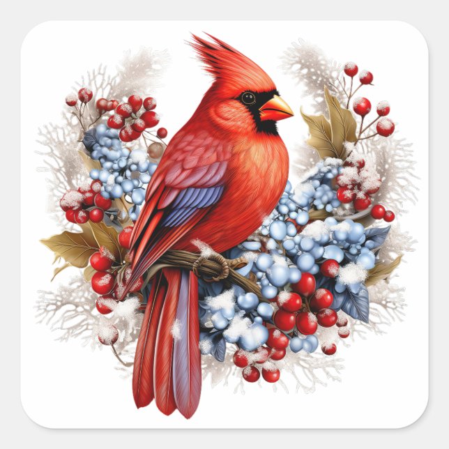 Winter Wonderland Red Cardinal Square Sticker (Front)