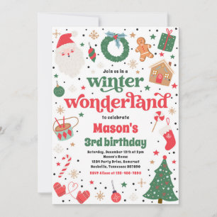 Winter Wonderland Red Christmas Birthday Party Invitation