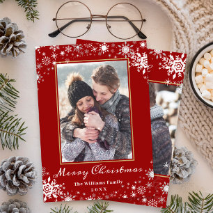 Winter Wonderland Red Gold Merry Christmas 2 Photo Holiday Card