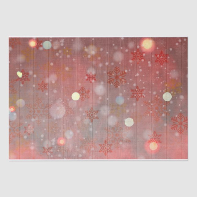 Winter Wonderland Red Snowflakes On Wood Tissue Paper (Front)