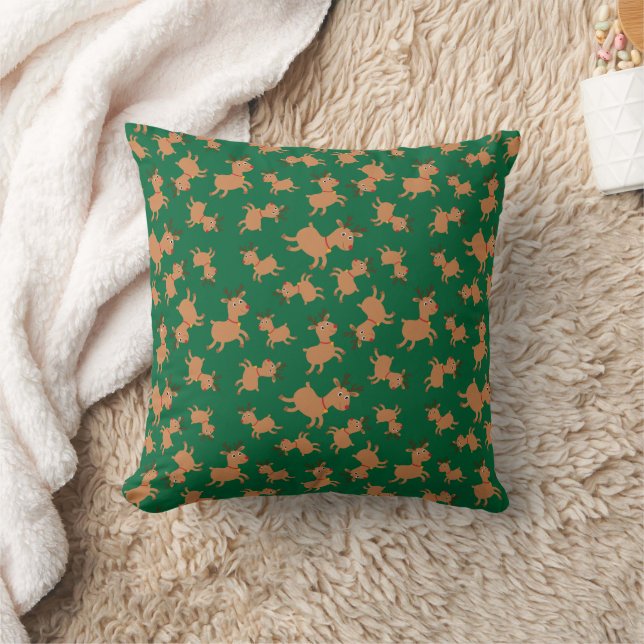Winter Wonderland Reindeer Festive Home Gift Green Cushion (Blanket)