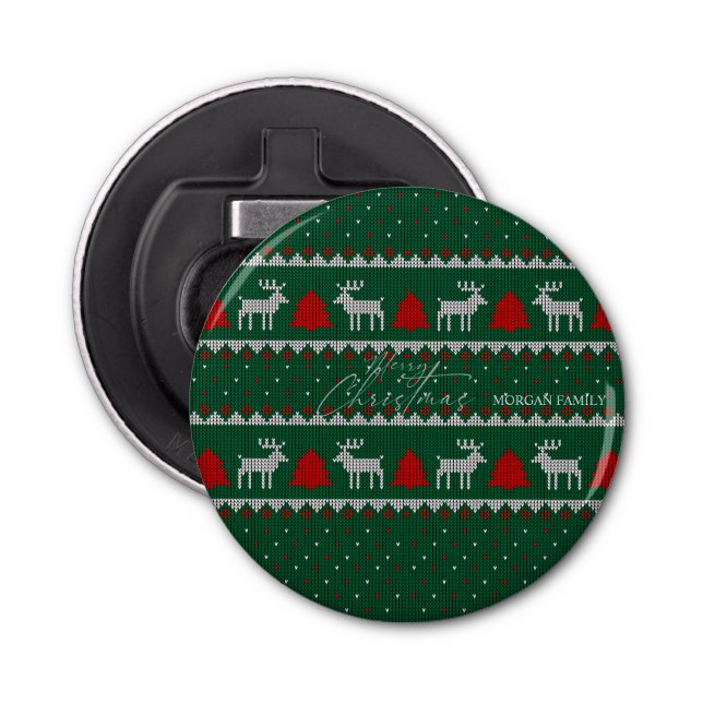 Winter Wonderland,Reindeer Pine Tree Green Bottle Opener (Front)