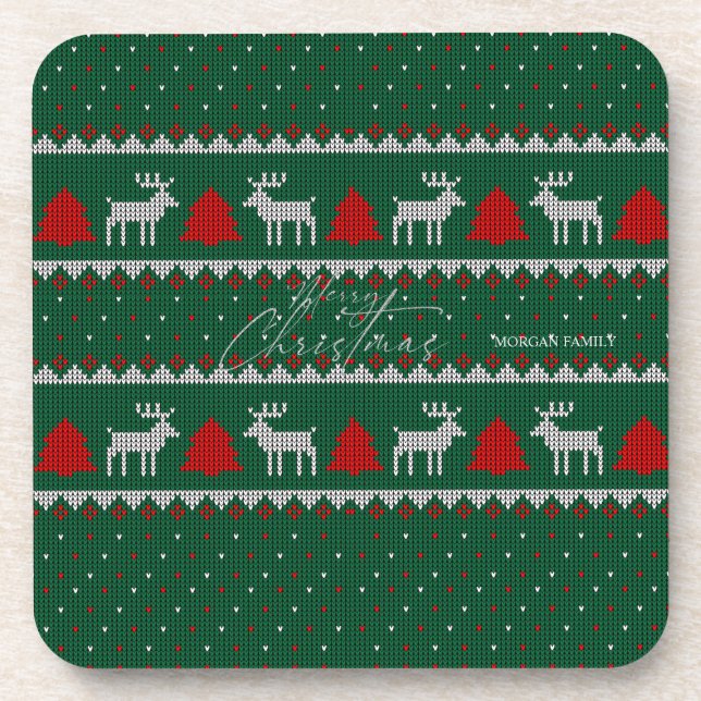 Winter Wonderland,Reindeer Pine Tree Green Coaster (Front)