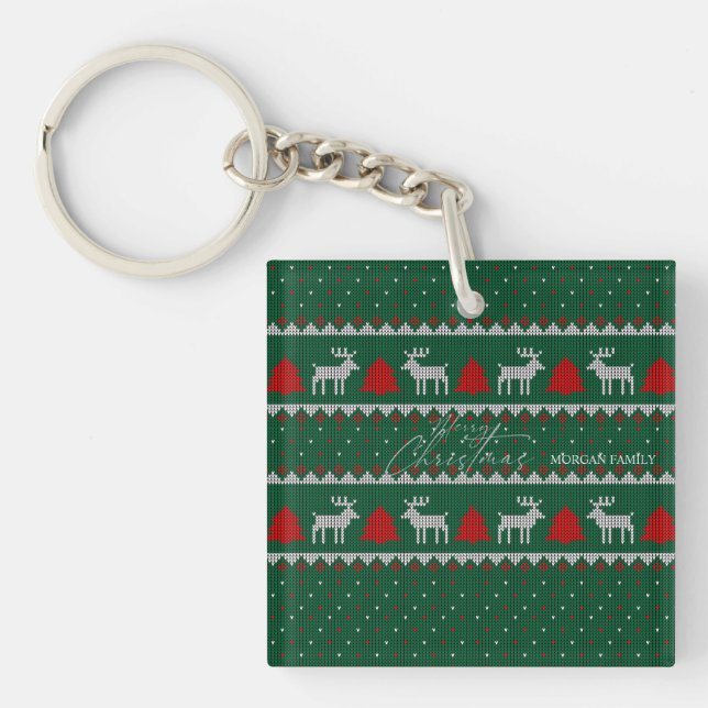 Winter Wonderland,Reindeer Pine Tree Green Key Ring (Front)