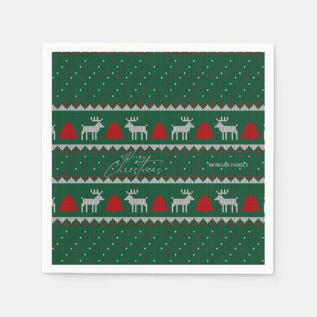 Winter Wonderland,Reindeer Pine Tree Green Napkin (Front)