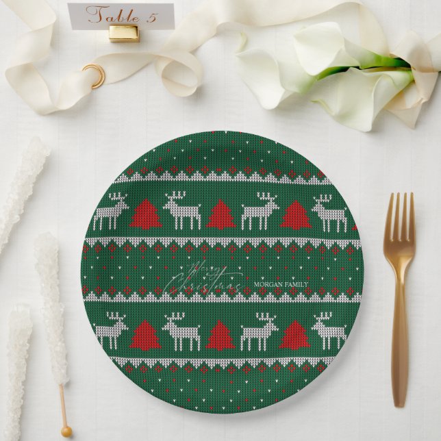 Winter Wonderland,Reindeer Pine Tree Green Paper Plate (Wedding)