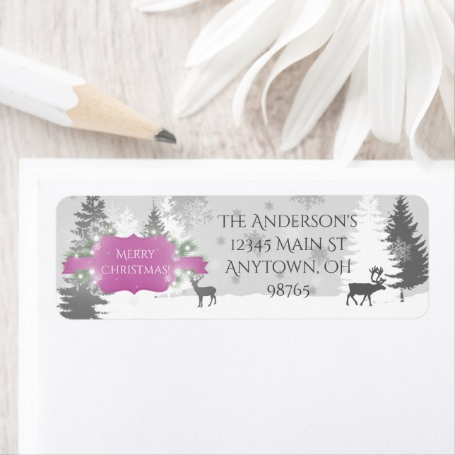 Winter Wonderland Return Address Labels - Magenta (Insitu)