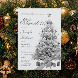 Winter Wonderland Ribbon Sweet 16 Birthday Party Invitation