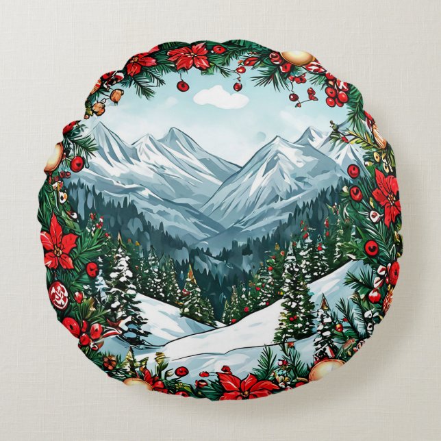 ❄️ Winter Wonderland Round Pillow Holiday Decor (Front)