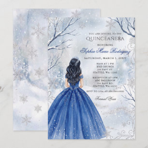 Winter Wonderland Royal Blue Princess Quinceanera Invitation