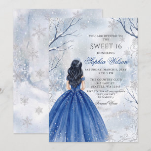 Winter Wonderland Royal Blue Princess Sweet 16 Invitation