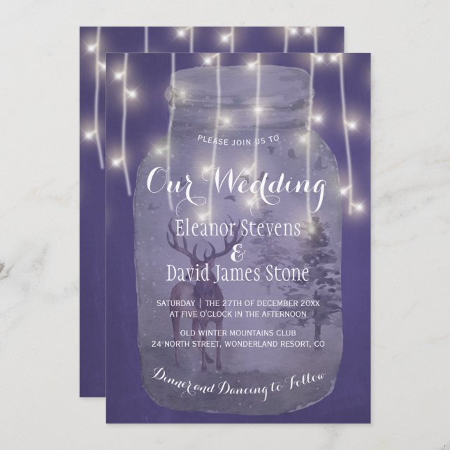 Winter Wonderland Rustic Mason Jar Lights Wedding Invitation (Front/Back)