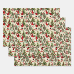 Winter Wonderland Santa and Christmas Trees 2 Wrapping Paper Sheet