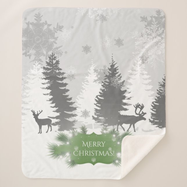 Winter Wonderland Sherpa Blanket - Green (Front)