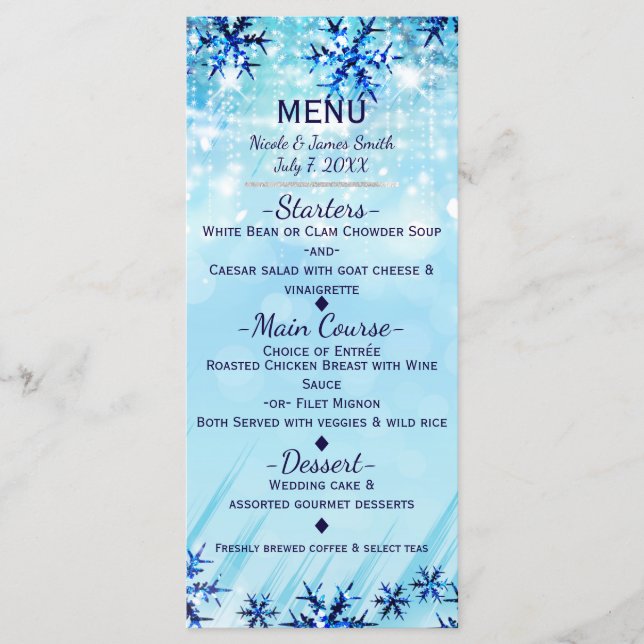 Winter Wonderland Silver & Blue Menu Card (Front)