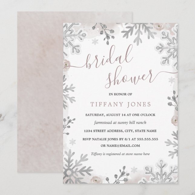 Winter Wonderland Silver Blush Bridal Shower  Invitation (Front/Back)