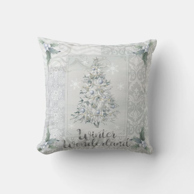 Winter Wonderland Silver  Christmas Pillow Decor (Front)