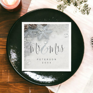 Winter wonderland silver snow photo Mr & Mrs Napkin