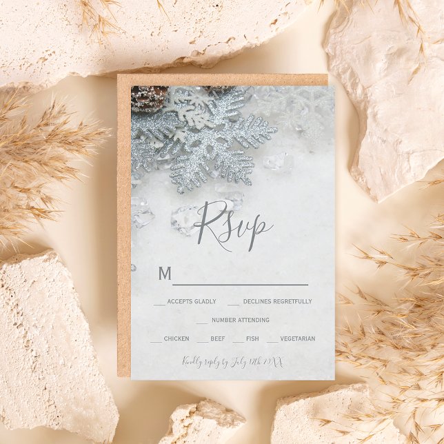 Winter wonderland silver snow typography rsvp card (Creator Uploaded)