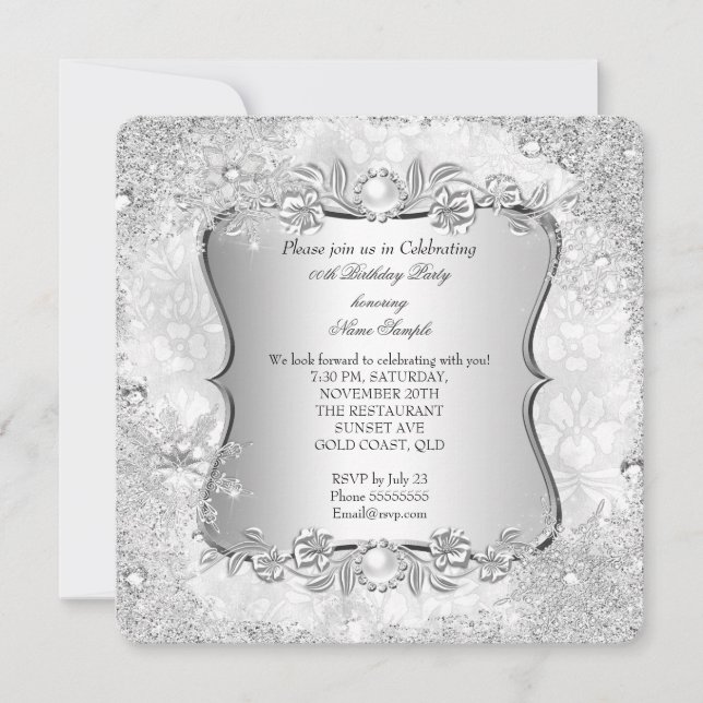Winter Wonderland Silver Snowflake Birthday 2 Invitation (Front)