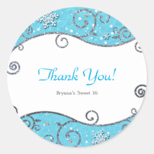 Winter Wonderland Silver Swirls Bright Blue Classic Round Sticker