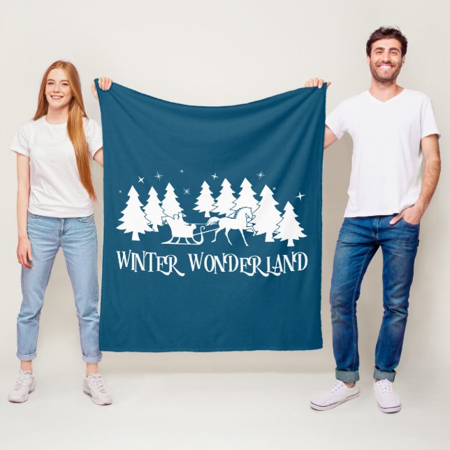 Winter Wonderland Sleigh Ride Scene Fleece Blanket (In Situ)