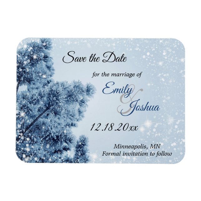 Winter Wonderland Snow and Pine Save the Date Magnet (Horizontal)