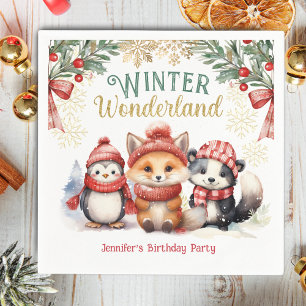 Winter Wonderland Snow Animals Kids Birthday Party Napkin