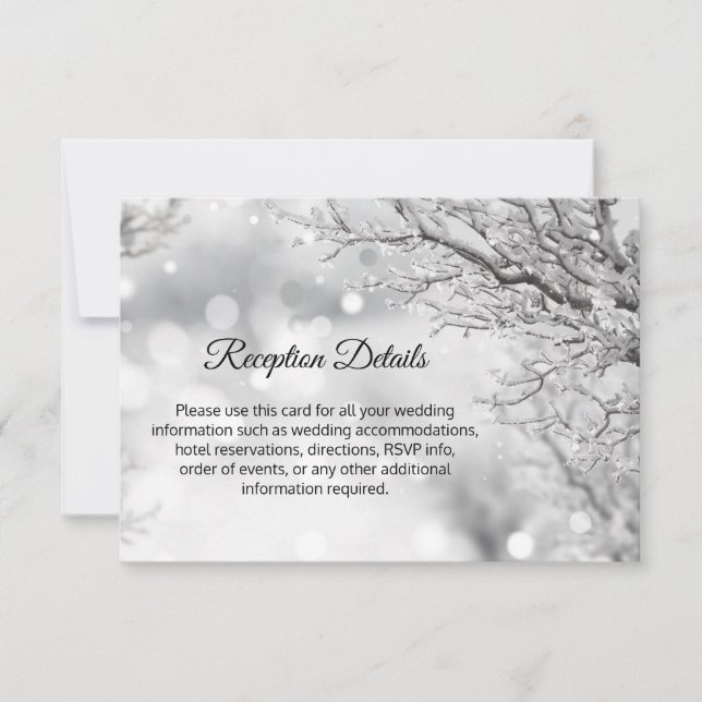 Winter Wonderland Snow Branch Wedding Details Card (Front)